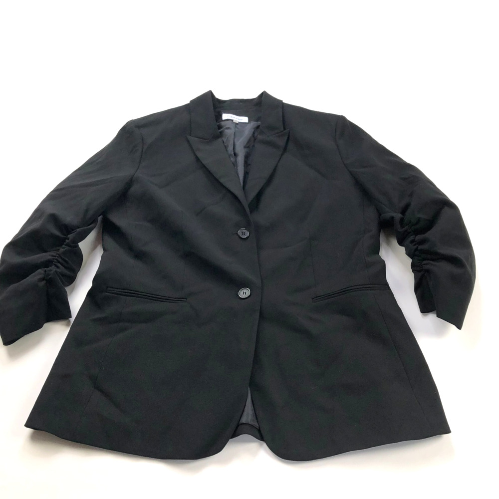Calvin Klein Scrunch Ruched Sleeve Two Button Blazer Jacket Black MINT